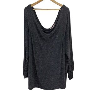In Every Story Cowl Neck Top Women’s 3X Black Silver Sparkle Long Sleeve Party